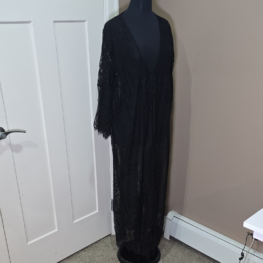 Long Detailed Lace Cover-Up Robe - Picture 1 of 9